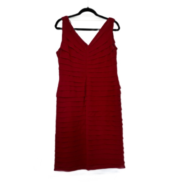 ADRIANNA PAPELL| Sleeveless Empire Waistline Tiered Dress | Red | Size: 14 - Picture 3 of 14